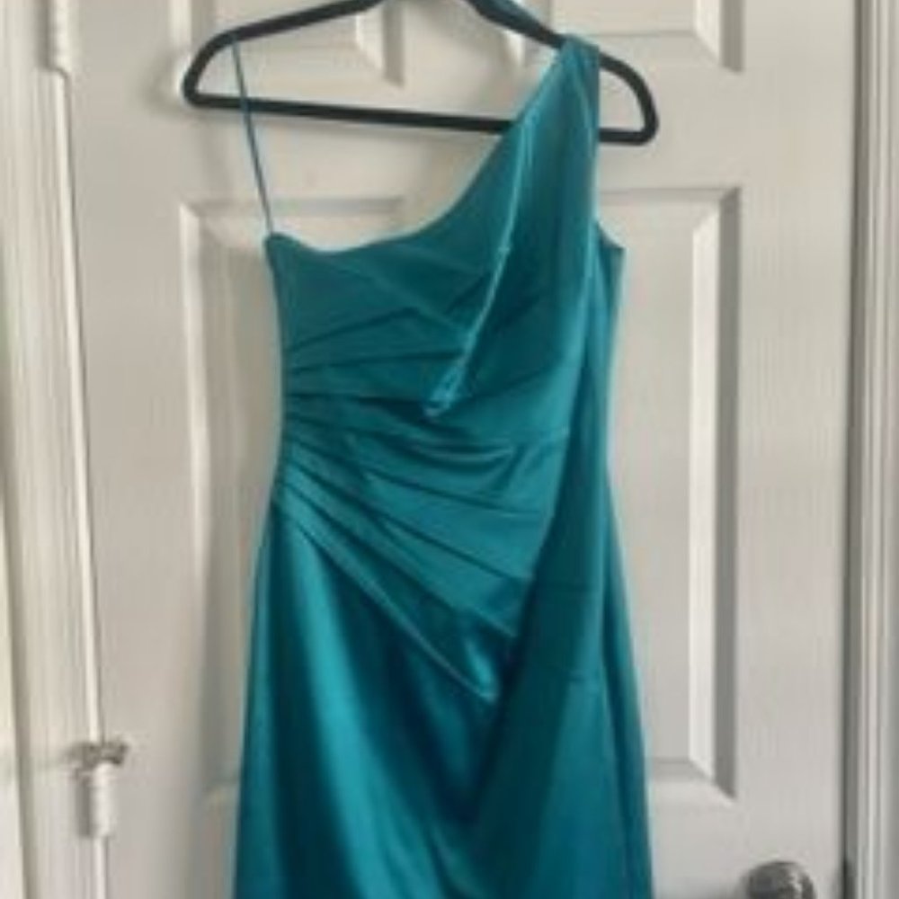 Eliza J Satin Teal One-Shoulder Cocktail Dress Sz 6